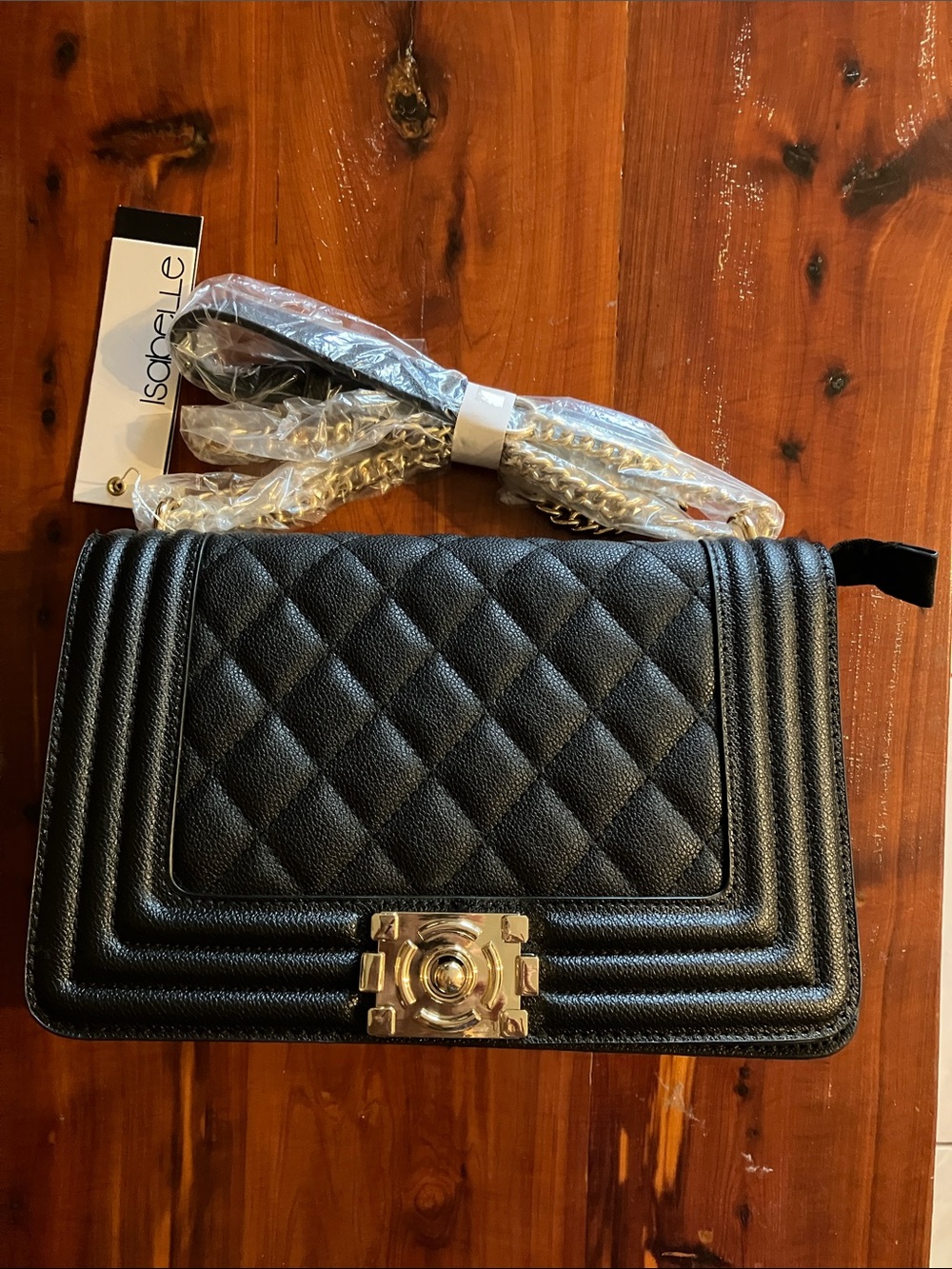 NEW Quilted Purse Black Shoulder Bag with Gold Chain Strap Vegan Handbag